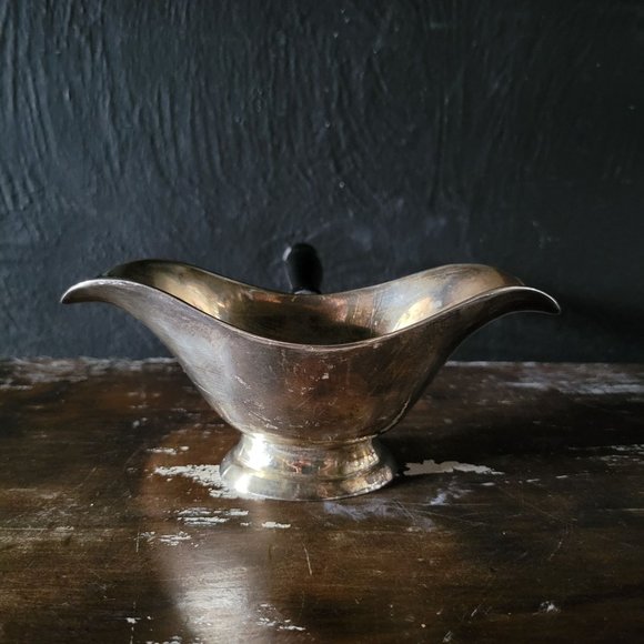 Vintage 2 Sided Gravy Boat Sauce Boat Pourer with Wood Handle - Picture 5 of 7